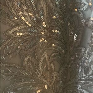 Ladies Formal Full Length Taupe Color Sequin Dress w/Slit. Alex Evening Brand